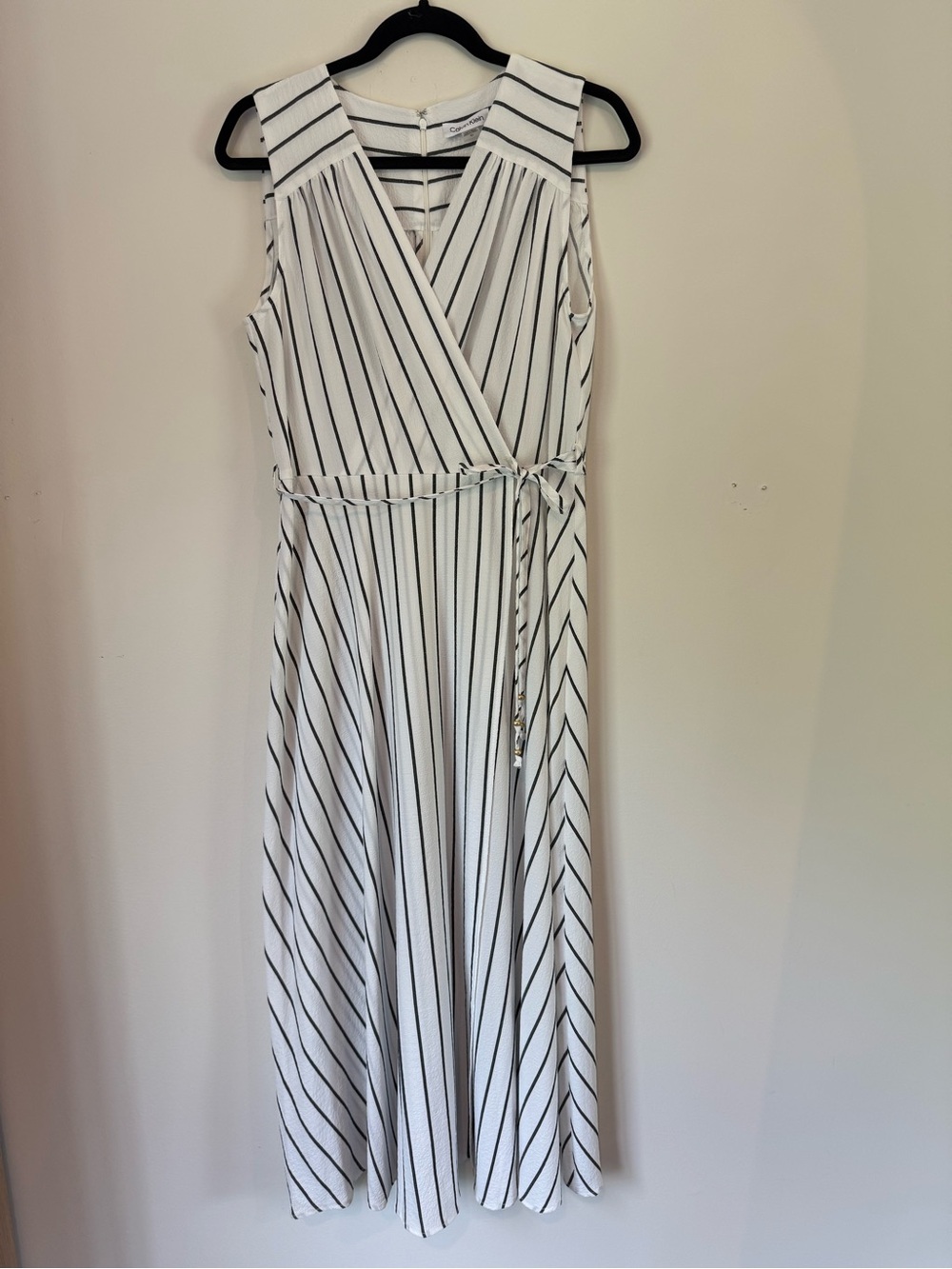 Calvin Klein White Maxi Dress with Black Stripes
